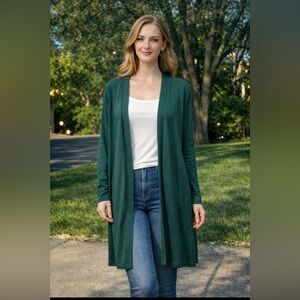 Capsule J. Jill Teal Textured Open Front Cardigan Sweater Longline Knit Duster L
